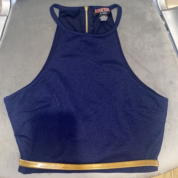 SEDUCTIONS By Sirens Gold Waist Chain Band Crop Tank Top - Picture 4 of 5